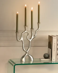 Świecznik FAMOES Metal 41 cm Srebrny