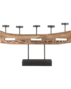 Świecznik GUATEMALA Drewno sosnowe 36 cm Brązowy