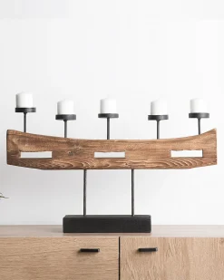 Świecznik GUATEMALA Drewno sosnowe 36 cm Brązowy