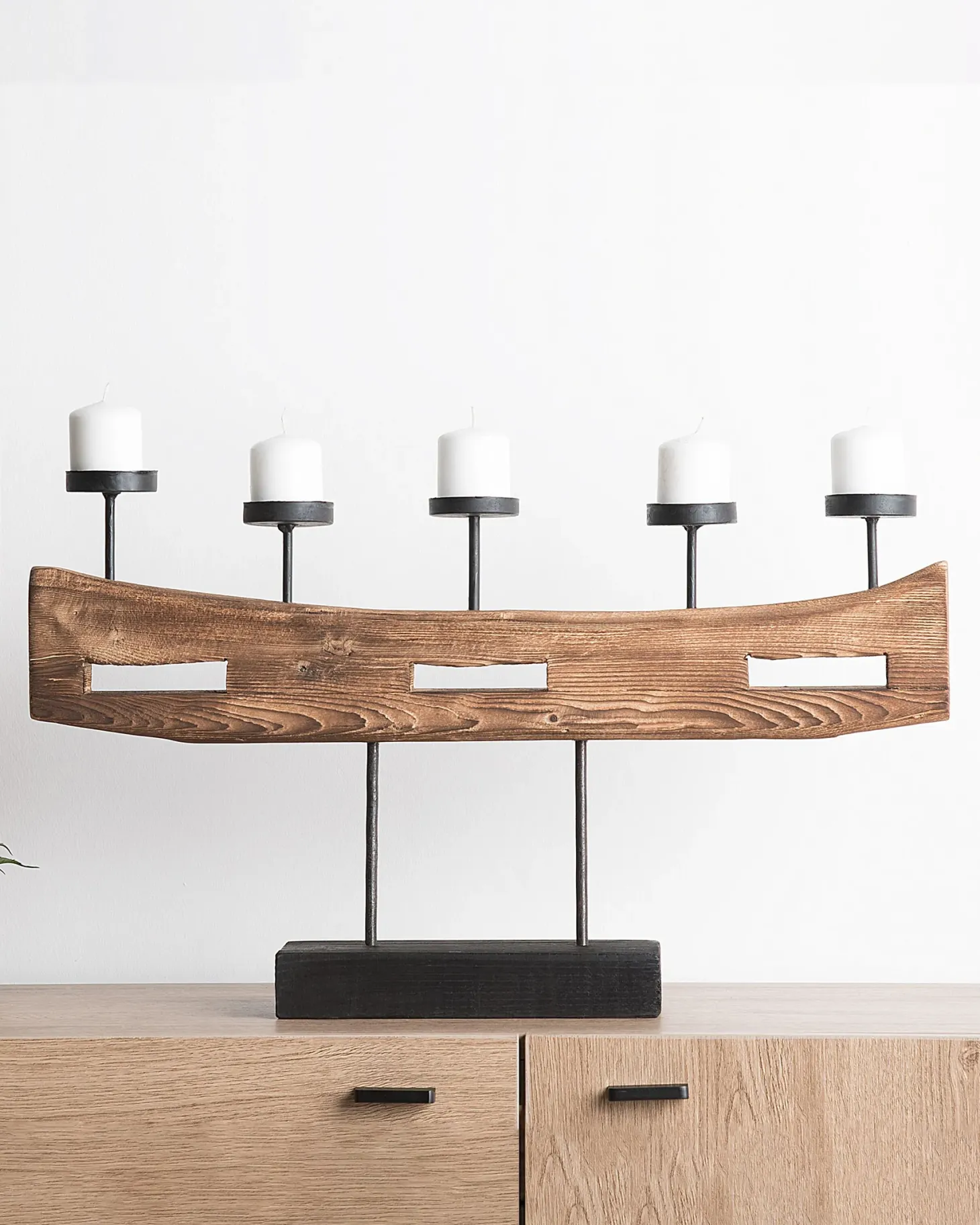 Świecznik GUATEMALA Drewno sosnowe 36 cm Brązowy