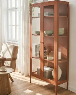 Outlet Witryna ze szklaną gablotą HARTY Metal 80 cm Złoty brąz Wszystko Do Przechowywania W Kuchni|Wszystko Do Przechowywania