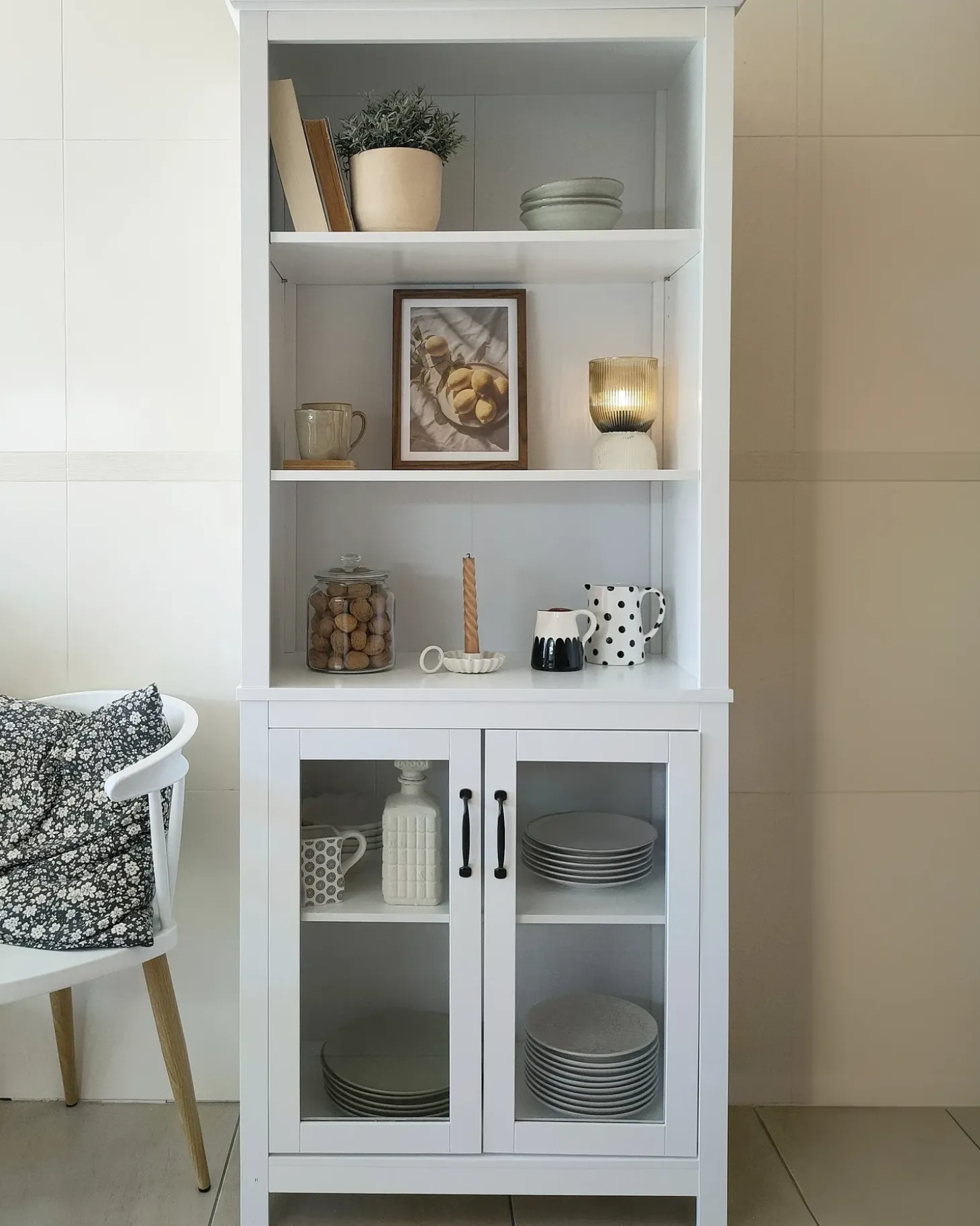 Discount Witryna ze szklaną gablotą LUSBY 75 cm Wszystko Do Przechowywania W Kuchni|Wszystko Do Przechowywania