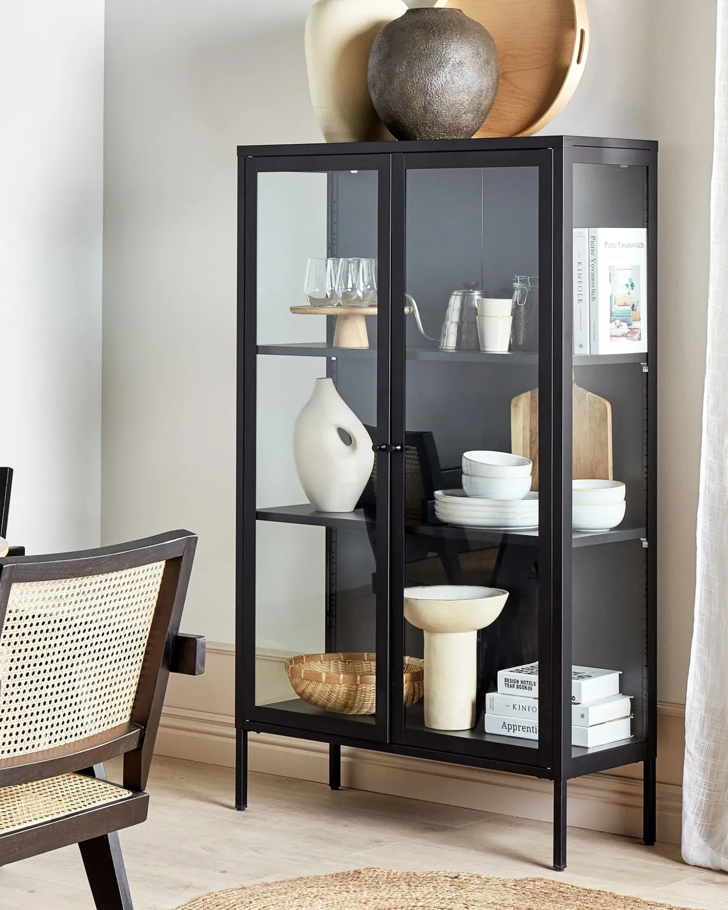 Clearance Witryna ze szklaną gablotą NASH Metal 90 cm Wszystko Do Przechowywania W Kuchni|Wszystko Do Przechowywania