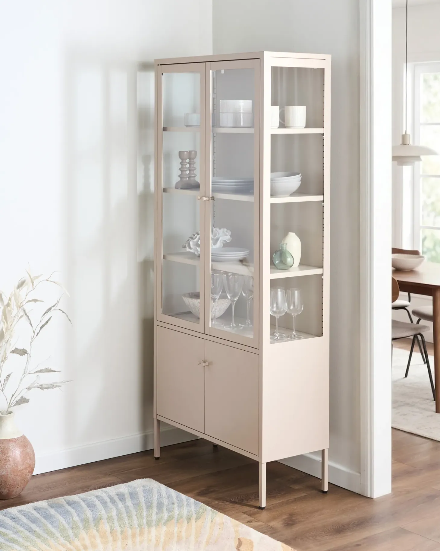 Clearance Witryna ze szklaną gablotą OXTED Metal 80 cm Wszystko Do Przechowywania W Kuchni|Wszystko Do Przechowywania