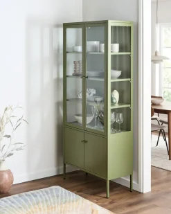 New Witryna ze szklaną gablotą OXTED Metal 80 cm Wszystko Do Przechowywania W Kuchni|Wszystko Do Przechowywania
