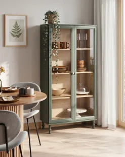 Clearance Witryna ze szklaną gablotą TINGLEDALE 80 cm Zielony Wszystko Do Przechowywania W Kuchni|Wszystko Do Przechowywania