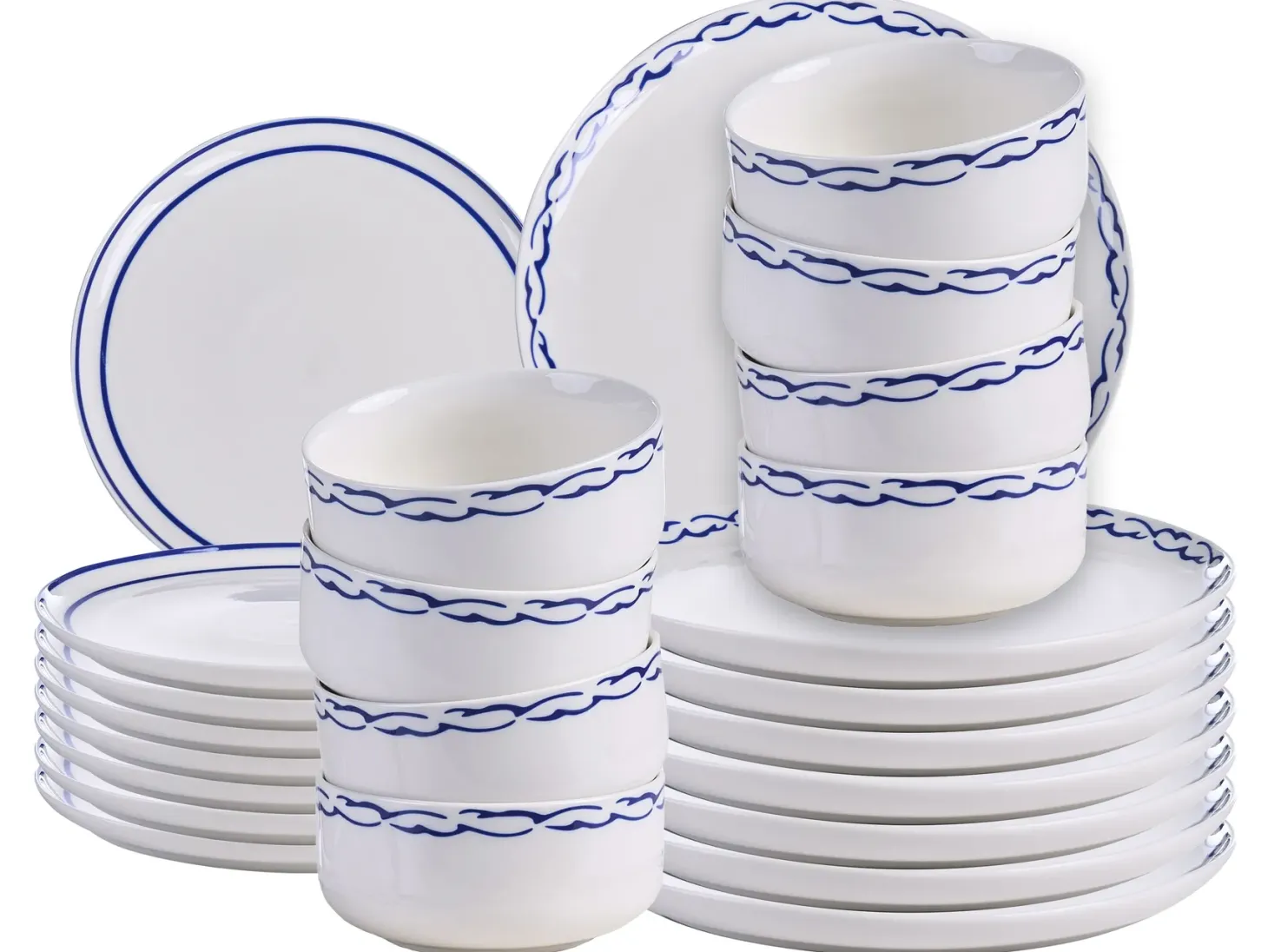Zastawa stołowa 24-częściowa AMCHUR Porcelana Biały/ niebieski