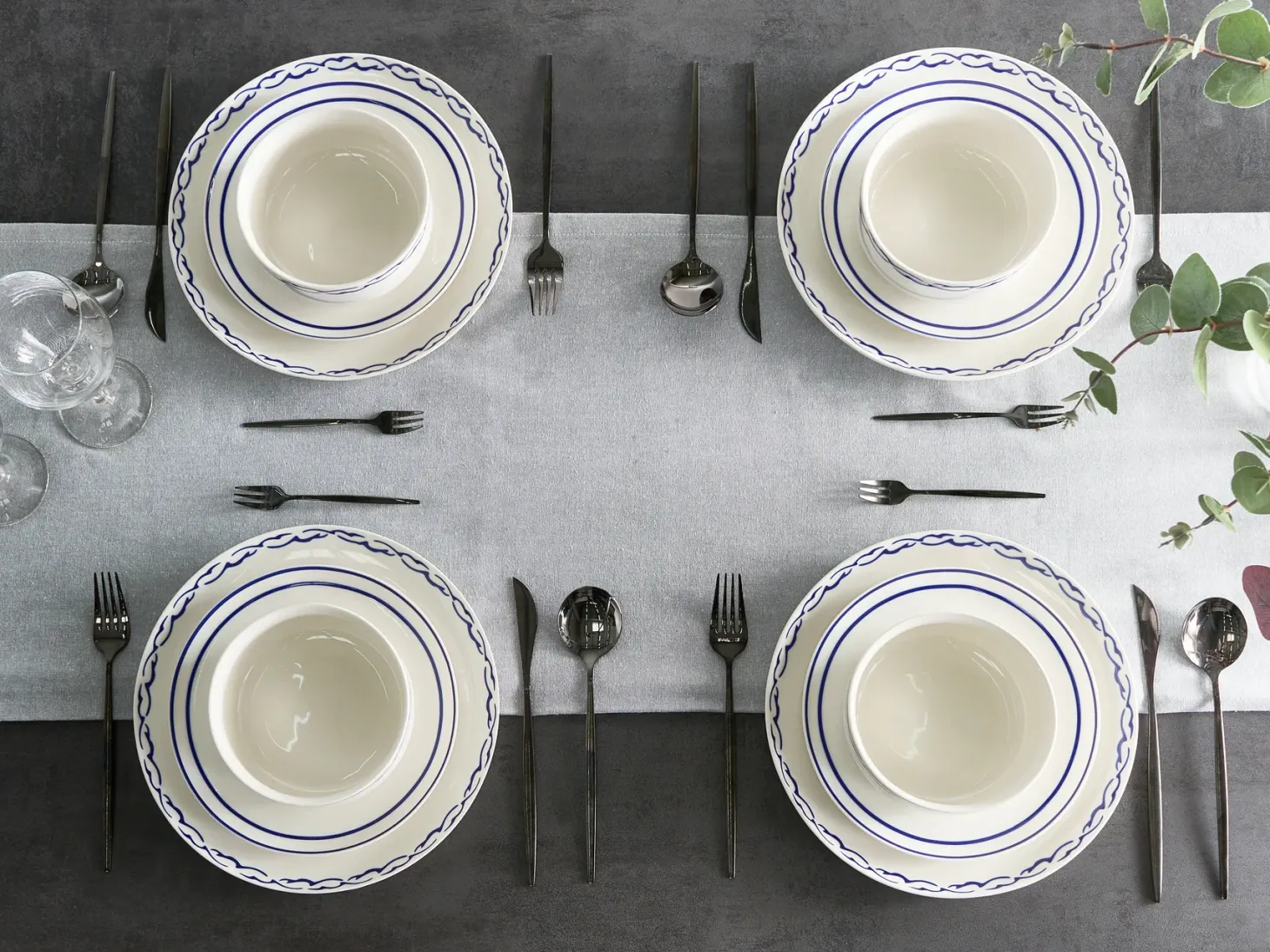 Zastawa stołowa 24-częściowa AMCHUR Porcelana Biały/ niebieski