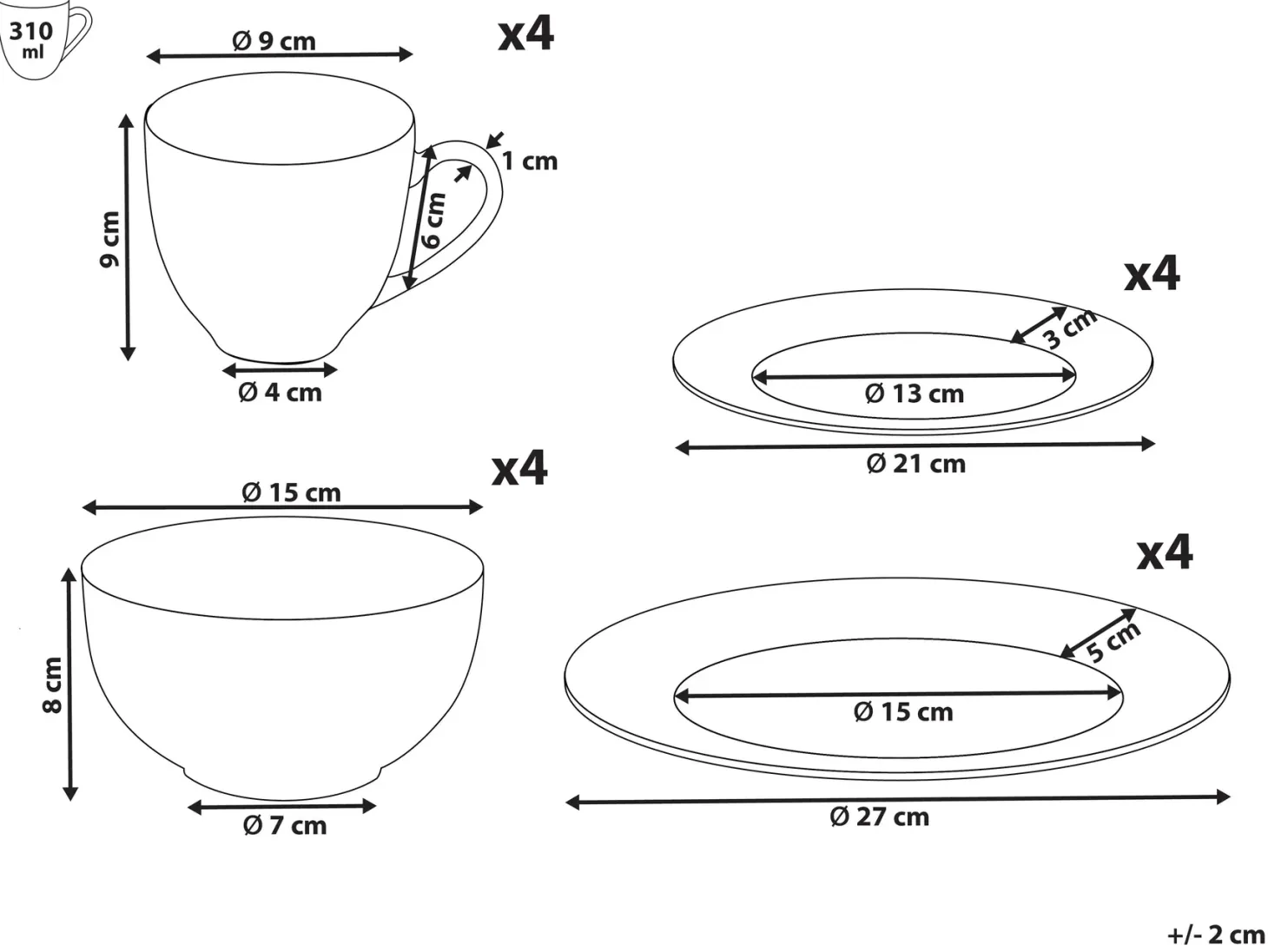 Zastawa stołowa 16-częściowa COWSLIP Porcelana Biały