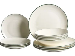Zastawa stołowa 12-częściowa CUMIN Porcelana Złamana biel/ zielony