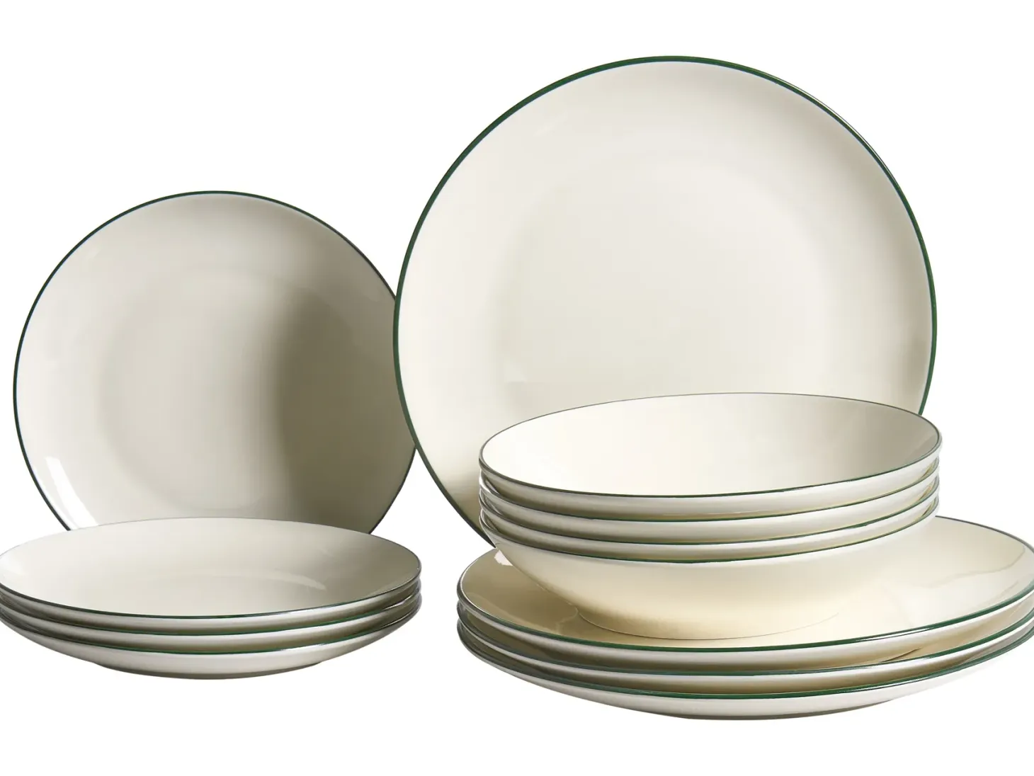 Zastawa stołowa 12-częściowa CUMIN Porcelana Złamana biel/ zielony