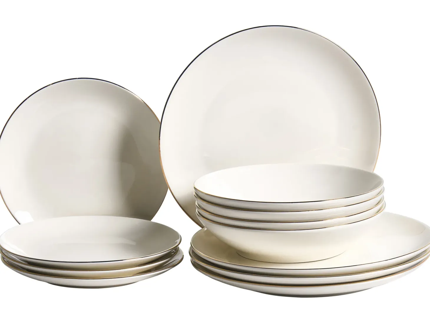 Zastawa stołowa 12-częściowa CUMIN Porcelana Złamana biel/ złoty