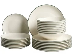Zastawa stołowa 24-częściowa CUMIN Porcelana Złamana biel/ zielony