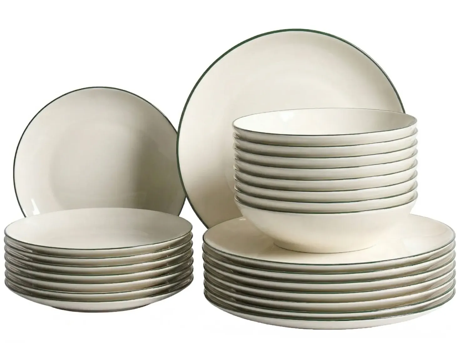 Zastawa stołowa 24-częściowa CUMIN Porcelana Złamana biel/ zielony
