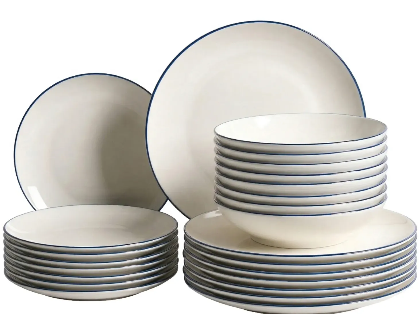 Zastawa stołowa 24-częściowa CUMIN Porcelana Złamana biel/ niebieski