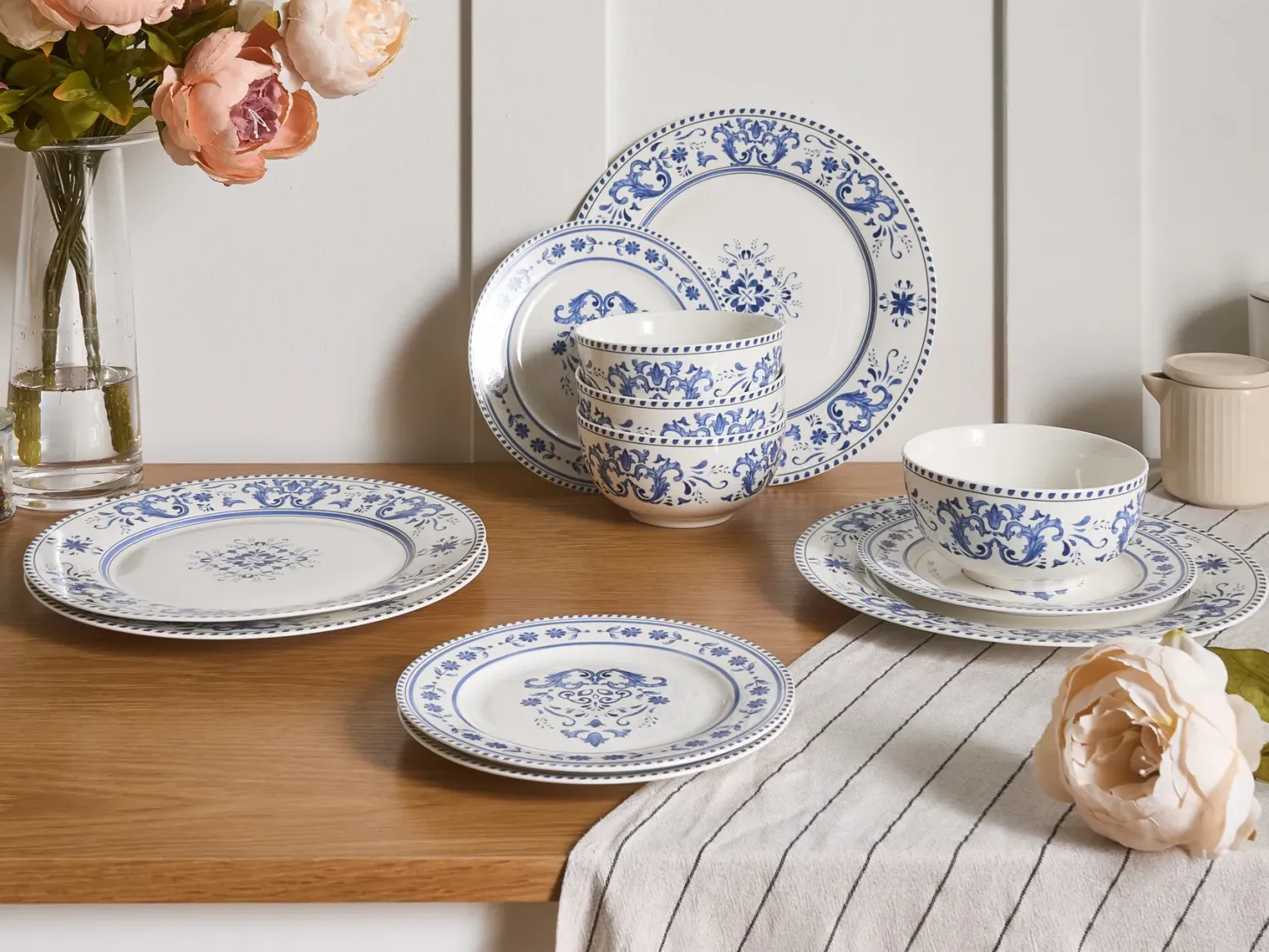 Zastawa stołowa 12-częściowa GALANGAL Porcelana Biały/ niebieski