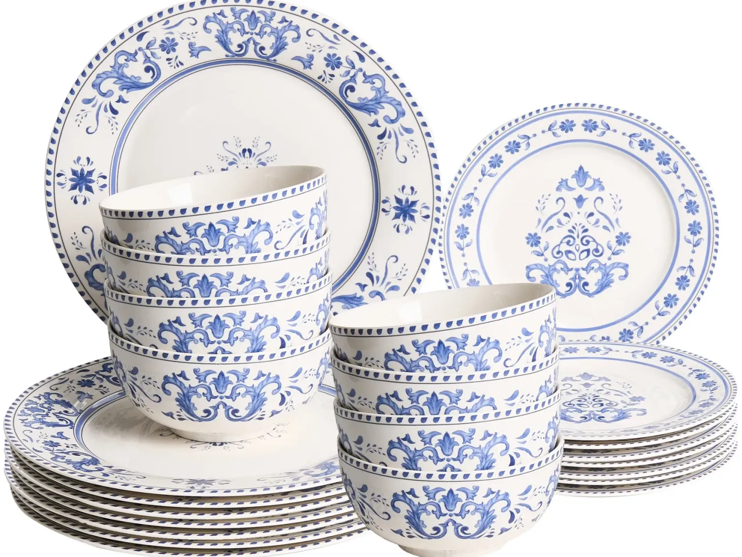 Zastawa stołowa 24-częściowa GALANGAL Porcelana Biały/ niebieski