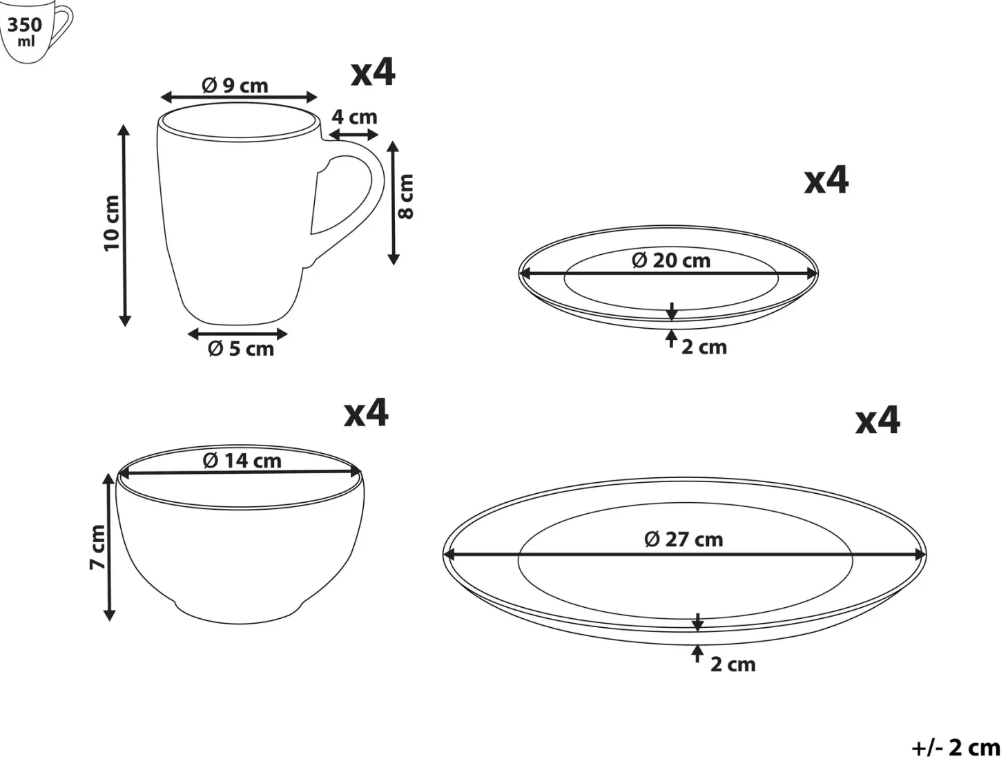 Zastawa stołowa 16-częściowa MARJORAM Porcelana Biały