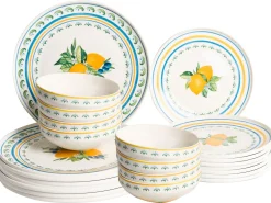 Zastawa stołowa 24-częściowa TARRAGON Porcelana Biały/ zielony