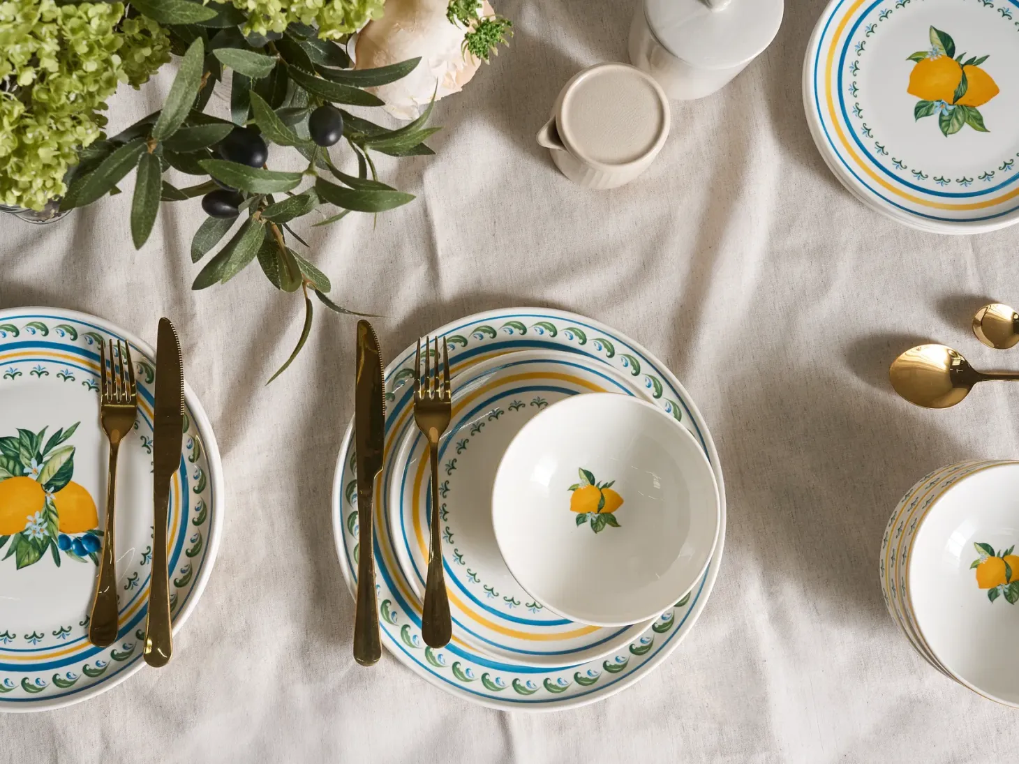 Zastawa stołowa 24-częściowa TARRAGON Porcelana Biały/ zielony
