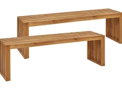 Zestaw 2 ławek ogrodowych SULZANO 150 cm Drewno akacjowe Brązowy