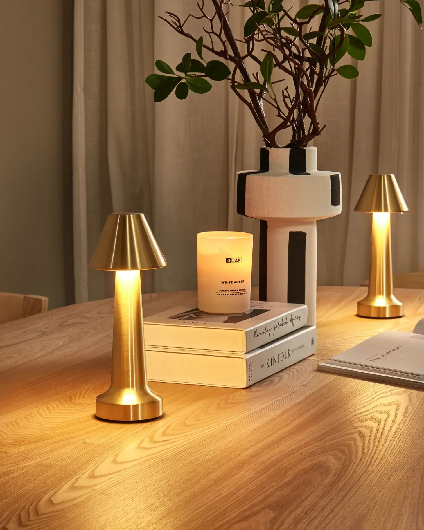 Zestaw 2 bezprzewodowych lamp stołowych LED JOANES Ze ściemniaczem Metal Złoty