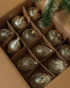 Zestaw 25 bombek ICICLE Szkło Przezroczysty/ złoty