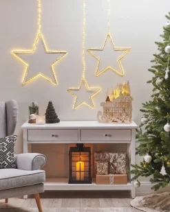 Zestaw 3 dekoracji wiszących LED KUNNARI Gwiazda 50/40/30 cm Srebrny