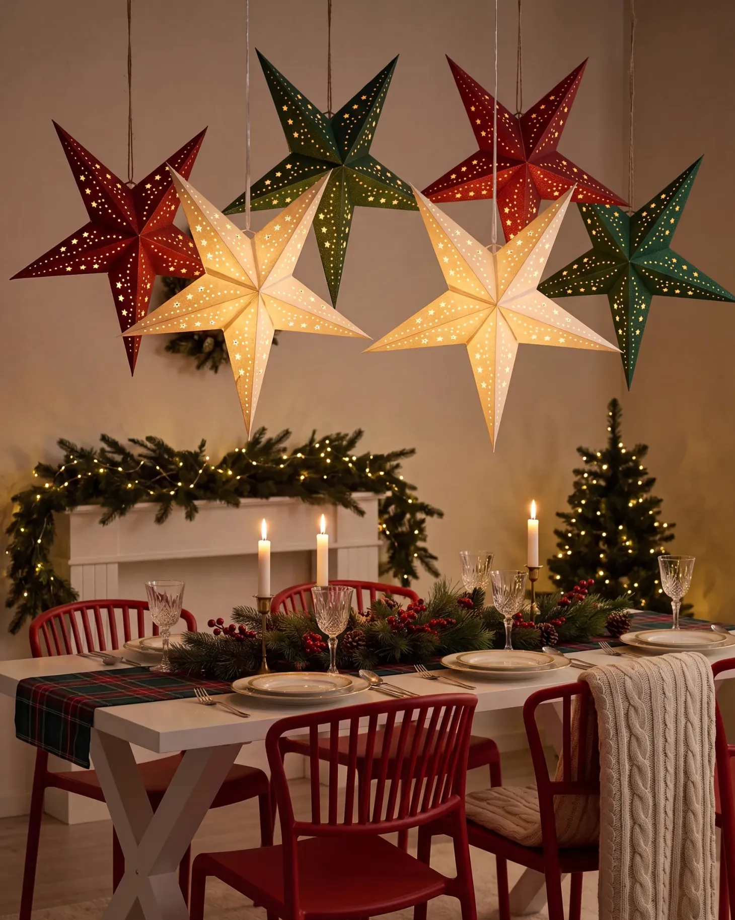 Zestaw 2 dekoracji wiszących LED MOTTI Gwiazda 45 cm Biały