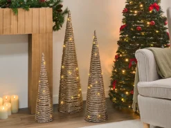Zestaw 3 dekoracji świątecznych LED TUELSO Choinka 60/80/100 cm Złoty