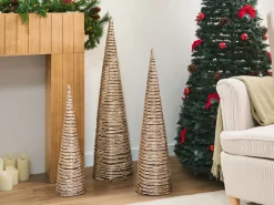Zestaw 3 dekoracji świątecznych LED TUELSO Choinka 60/80/100 cm Złoty