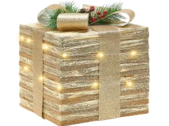 Zestaw 3 dekoracji świątecznych LED TOFTE Prezenty świąteczne 20/25/30 cm Złoty