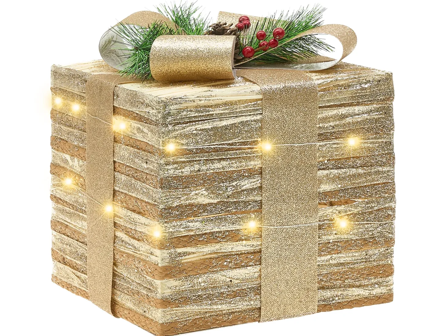 Zestaw 3 dekoracji świątecznych LED TOFTE Prezenty świąteczne 20/25/30 cm Złoty