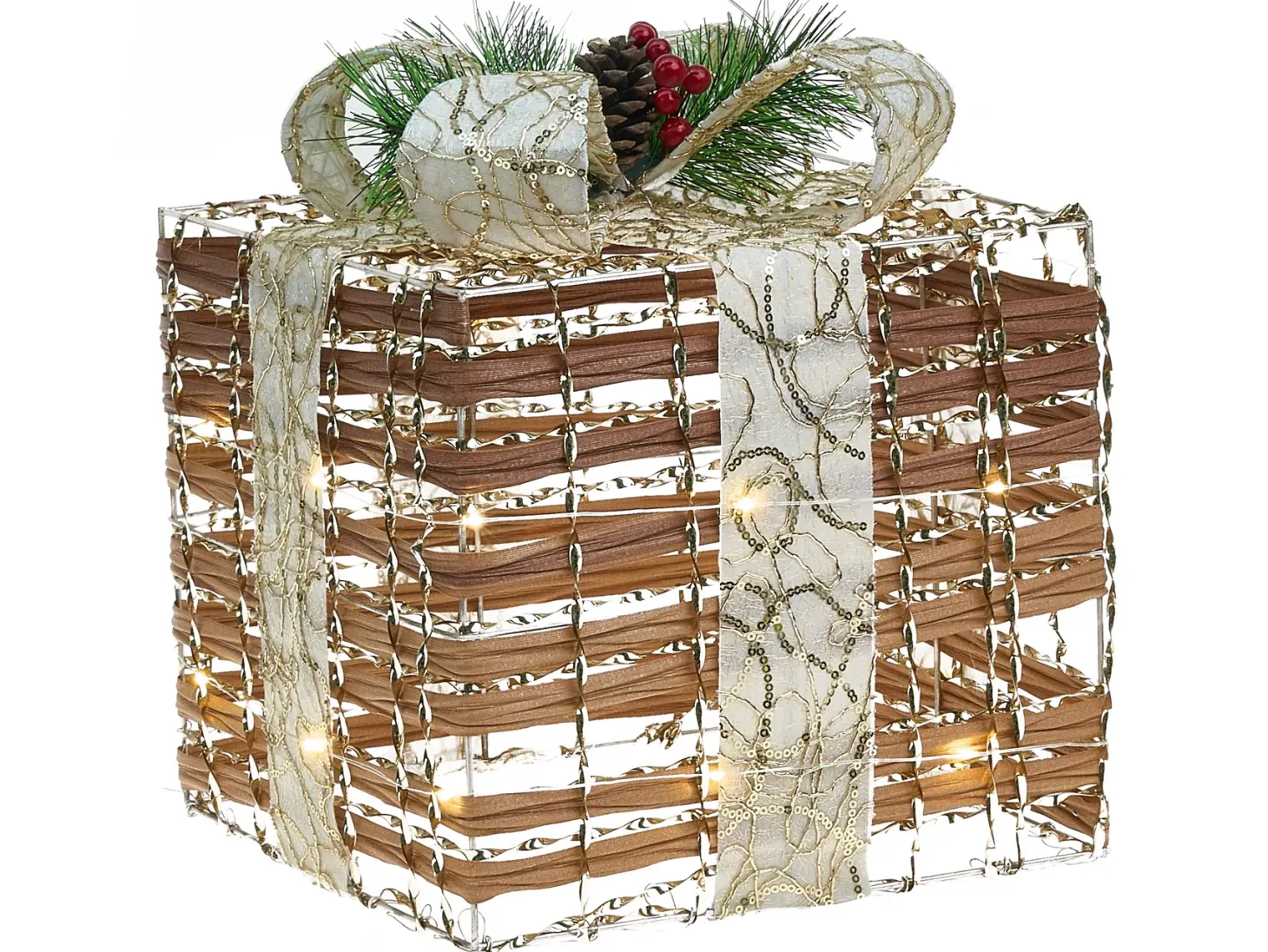 Zestaw 3 dekoracji świątecznych LED TISSO Prezenty świąteczne 20/25/30 cm Brązowy