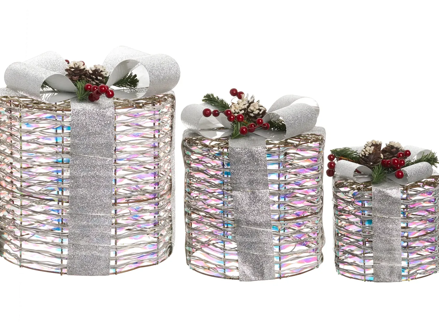 Zestaw 3 dekoracji świątecznych LED JULSO Prezenty świąteczne 20/25/30 cm Srebrny