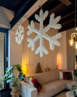 Zestaw 2 dekoracji świątecznych LED GURRE Śnieżynka 40/50 cm Biały
