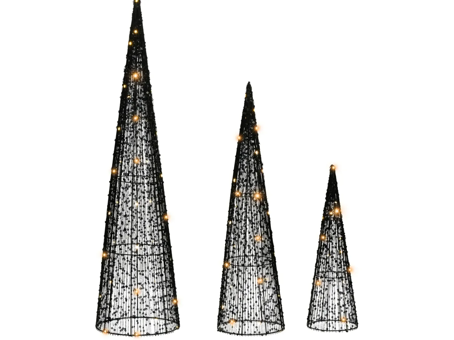 Zestaw 3 dekoracji świątecznych LED VEJLESO Choinka 40/60/80 cm Czarny