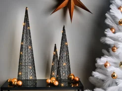 Zestaw 3 dekoracji świątecznych LED VEJLESO Choinka 40/60/80 cm Czarny