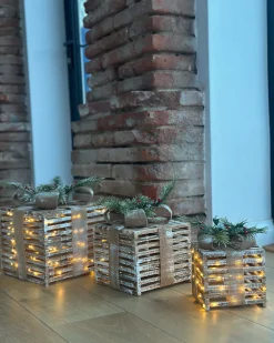 Zestaw 3 dekoracji świątecznych LED ROINE Prezenty świąteczne 15/20/25 cm Brązowy
