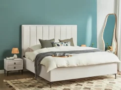 Discount SEZANNE Boucle Złamana biel 180 x 200 cm Łóżka Tapicerowane|Łóżka Podwójne