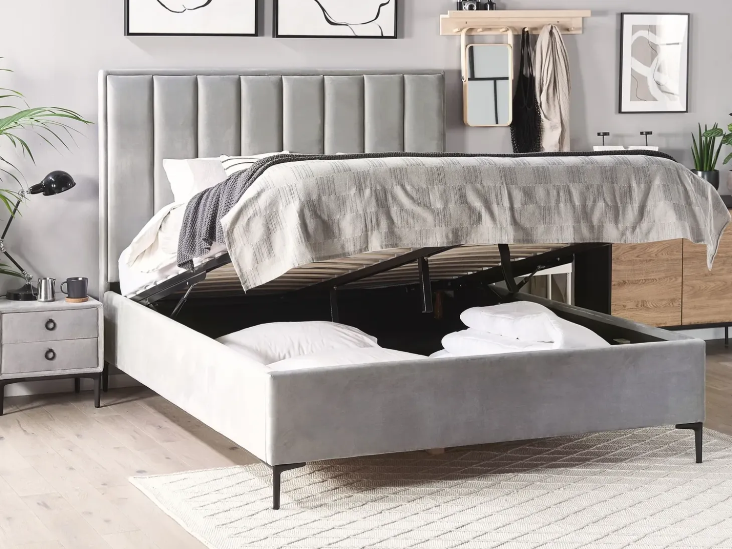 Discount SEZANNE Welur Jasnoszary 180 x 200 cm Łóżka Tapicerowane|Łóżka Podwójne