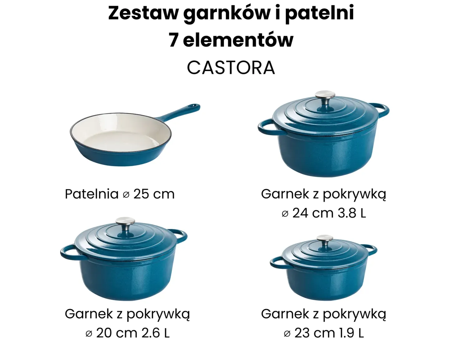 Zestaw żeliwnych naczyń 7 elementów CASTORA Niebieski