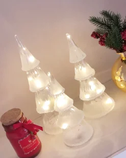 Zestaw 3 figurek dekoracyjnych LED KIERINKI Choinka 22/27/33 cm Biały
