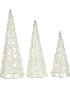 Zestaw 3 figurek dekoracyjnych ROSAN Choinka 40/50/60 cm Biały