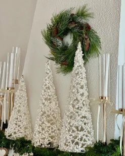 Zestaw 3 figurek dekoracyjnych ROSAN Choinka 40/50/60 cm Biały
