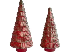 Zestaw 2 figurek dekoracyjnych PURUVESI Choinka 31/36 cm Czerwony/ zielony