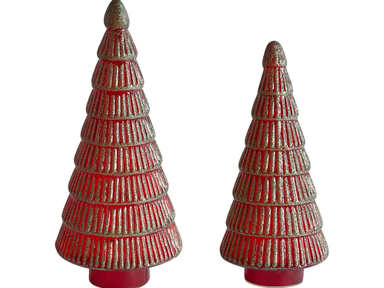 Zestaw 2 figurek dekoracyjnych PURUVESI Choinka 31/36 cm Czerwony/ zielony