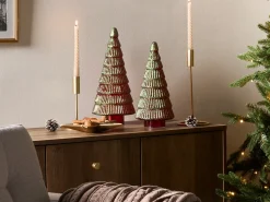 Zestaw 2 figurek dekoracyjnych PURUVESI Choinka 31/36 cm Czerwony/ zielony