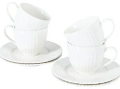 Zestaw 4 filiżanek ze spodkami COWSLIP Porcelana Biały