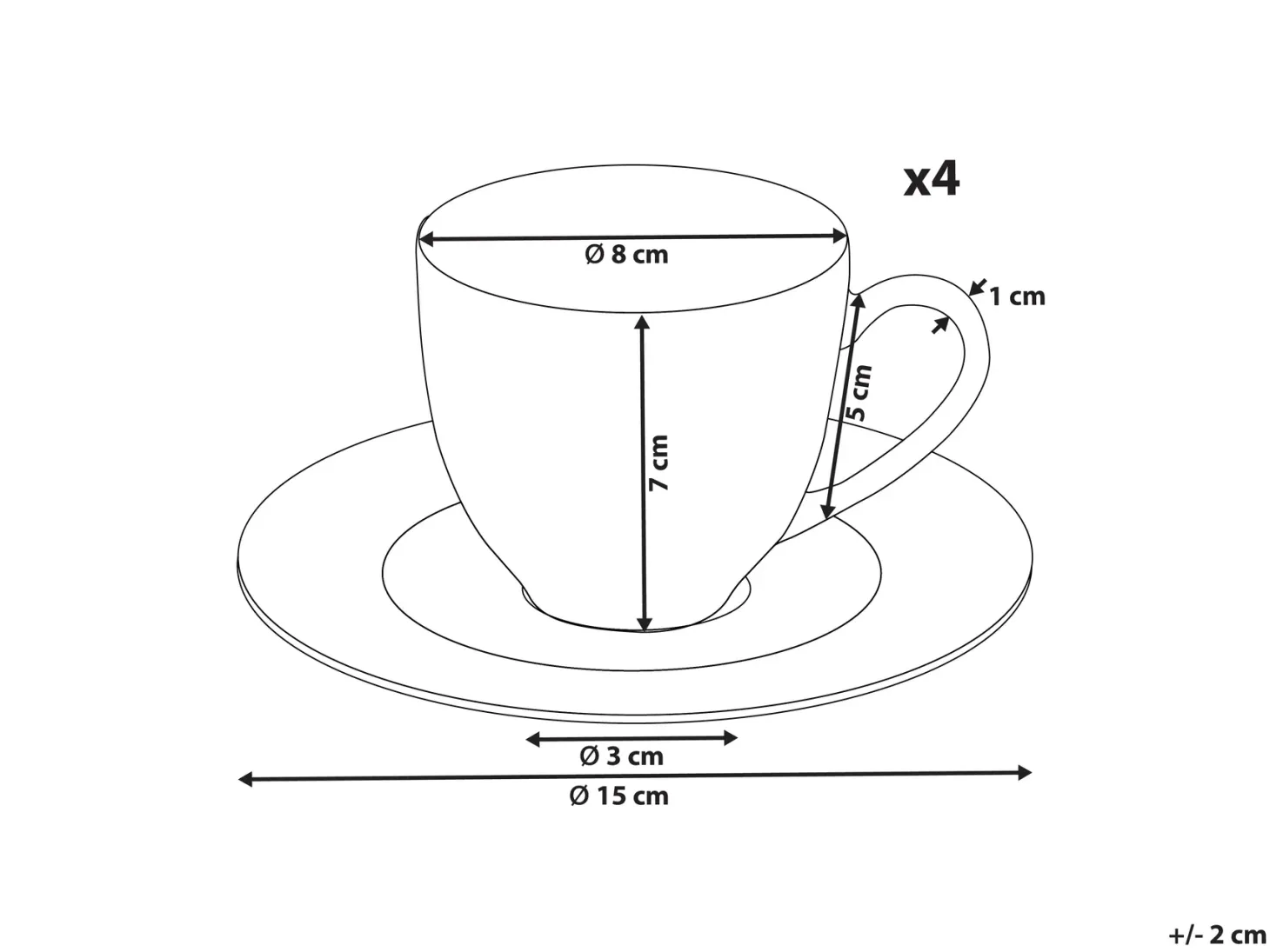 Zestaw 4 filiżanek ze spodkami COWSLIP Porcelana Biały